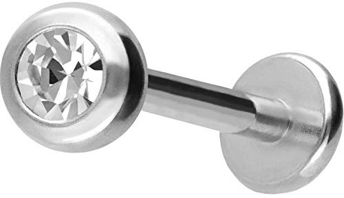 PIERCINGLINE Titan Labret Stecker Gewinde KRISTALL kristallklar Silberfarben 3 x 1,2 x 6 mm Piercing Ohr Lippe Nase