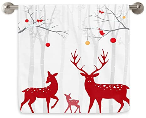 VunKo Geschirrtuch mit weihnachtlichem Hirschmotiv, weich, sehr saugfähig, für Badezimmer, Hotel, Fitnessstudio und Spa, 40 x 60 cm