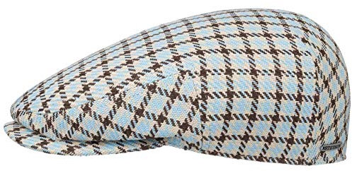 Stetson Kent Bolcott Check Flatcap Damen/Herren - Schirmmütze mit Baumwolle - Made in The EU - Gefüttert mit hohem Baumwollanteil - Schiebermütze kariert - Flat Cap Frühling/Sommer hellblau 55 cm