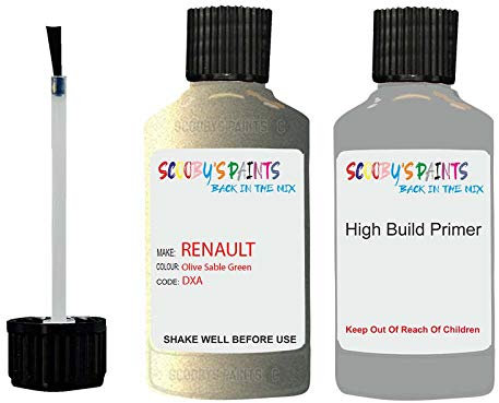 SCOOBYS PAINTS BACK IN THE MIX Compatible With Renault Olive Sable Green Dxa - Paint Touch Up With Anti Rust Grey Primer Undercoat