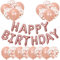 Rose Gold Birthday Banner - 20 Pack Balloons: Rose Gold Latex x10, Confetti x10, 'Happy Birthday' Foil x2, for Boys & Girls Parties