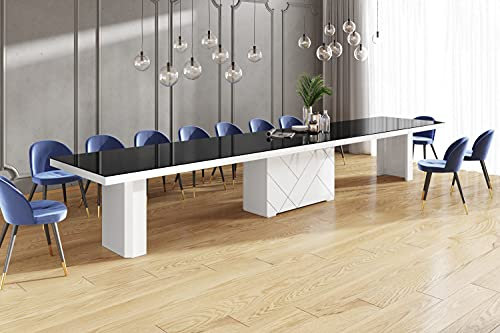 Design Konferenztisch Tisch HEK-111 Schwarz/Weiß Hochglanz XXL ausziehbar 180 bis 468 cm