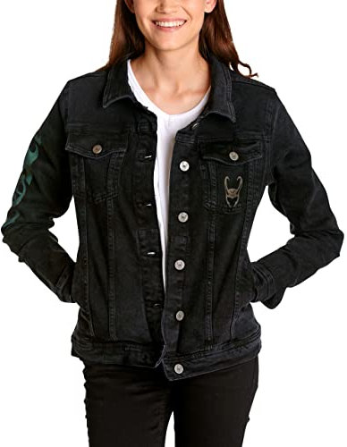 Elbenwald Marvel Jeansjacke Loki Rückenprint für Damen Baumwolle schwarz - M