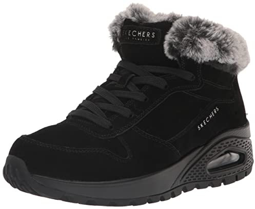 Skechers Damen UNO Rugged Wintriness Sneaker, Black Suede/Faux Fur, 35 EU