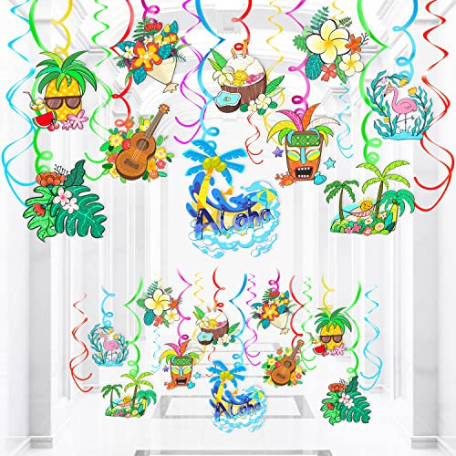 Zayvor 40 Hawaii hängende Wirbel Dekaration,Hawaiian Hibiskus Flamingo Hängedeko Deckenhänger Spiral Girlande für Hawaii Hängedekoration Tropische Sommer Tiki Luau Geburtstag Deko