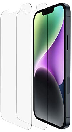 Belkin 2 pack TemperedGlass iPhone 14/13/13 Pro screen protector, easy bubble free application with included EZ-Frame for installation, 9H hardness tested, scratch resistant screen protector