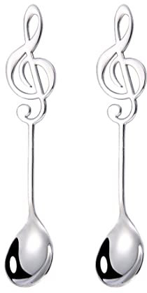Androxeda 2 STÜCKE Dessert Löffel Dekorative Musiknote Rührlöffel Kaffeelöffel für Zuhause (Silber)