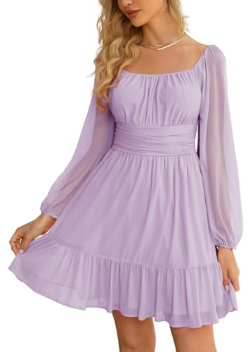 Wenrine Damen Wenrine Damenkleid aus Netzstoff, Langärmelig, Quadratischer Ausschnitt Lässiges Kleid (1er Pack)