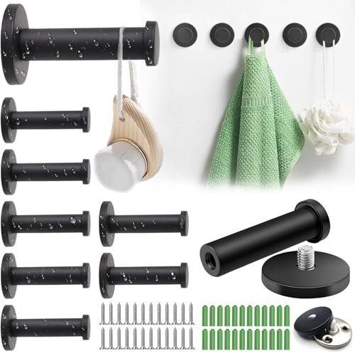 SoundZero 8 Stück 70mm Rund Kleiderhaken, Garderobenhaken mit Schrauben, Handtuchhaken Bohren, Rostfreies Metall Wandhaken, Kleiderhaken Garderobe, Handtuchhaken für Bad, Küche, Schlafzimmer(Schwarz)
