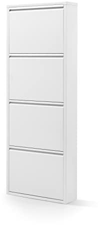 Alveon Schuhschrank Schmal Schuhregal Metall Schuhkipper mit Magnet Klappen Schuhablage Montiert und Wandmontage (Weiß, 4 Klappen)