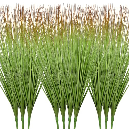 Künstliche Pflanzen, 68,6 cm hoch, Zwiebelgras, grünes künstliches Gras, künstliche Sträucher für den Außenbereich, Kunststoff, kleine Sträucher für Büro, Zimmer, Gartenarbeit, drinnen (grün), 10