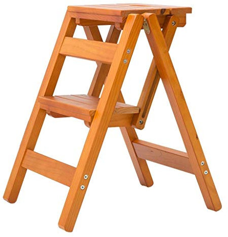 LUDIST Indoor-Kletterhocker, Haushaltsleiter, zusammenklappbarer Tritthocker, tragbare Schuhbank, verdickende Holztreppenstühle mit rutschfestem, breitem Pedal / 2 Stufen