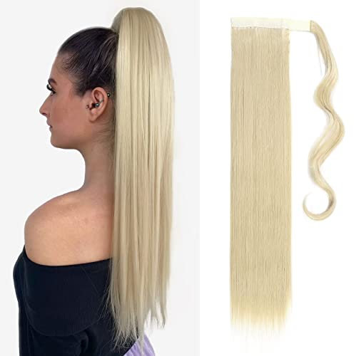 TESS Ponytail Extension Blond 60 cm, Bleichblond (#613C) Glatt Zopf Extension Pferdeschwanz Haarteil 90g Lange Haarverlängerung Zopf