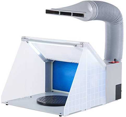 CO-Z Airbrush Spray Booth Fume Extractor & Bright Lighting, Craft Table Airbrush Hobby & Pro Model Cake Nail Art Pottery & Crafts, Portable Painting Booth 19cm Turntable, 1.7m Hose, 25W