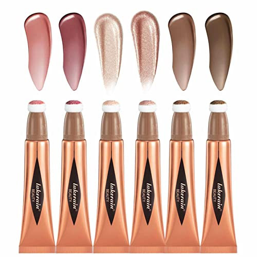 6PCS Flüssiges Rouge Wasserdicht Creme Blush For Cheeks Mattes Flüssiges Rouge Make-up Silky Shimmer Highlighter Creme Kontur Stick Mit Kissen Applicator Langanhaltend Rouge Make-up Für Wangen, Augen