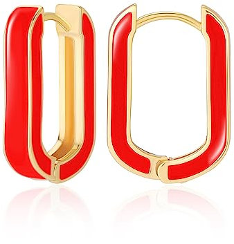 MESOVOR 18 Karat Vergoldete Creolen Ohrringe mit Emaillefarbe, U-förmige Kleine Leichte Huggie-Ohrringe Geschenke für Frauen und Mädchen (Heißes Rot)