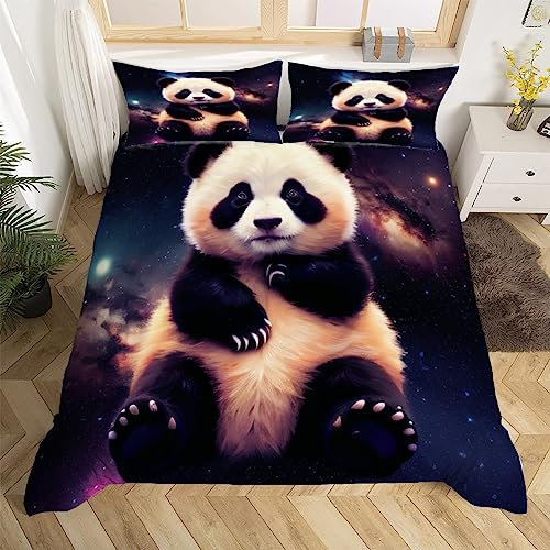 Pandabär Bettwäsche 135x200 cm Weiche Mikrofaser Sternenhimmel Bettwäsche-Set mit Reißverschluss 3 Teilig Bettbezug Set mit Kissenbezug 80x80 cm