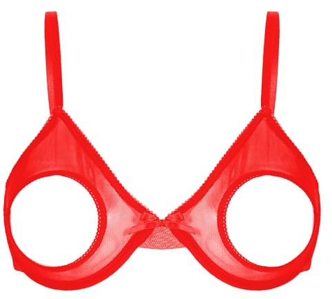 CHICTRY Women's See-Through Lace Unlined Push Up Underwired 1/4 Cups Bra Top Bralette Lingerie 5# Red A L
