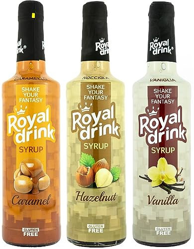 Royal Drink - Assortiment de Sirop 3 Saveurs (Caramel - Vanille - Noisette) - 3 x 700ml | Pour le Café et les Cocktails | Gluten Free | Made in Italy