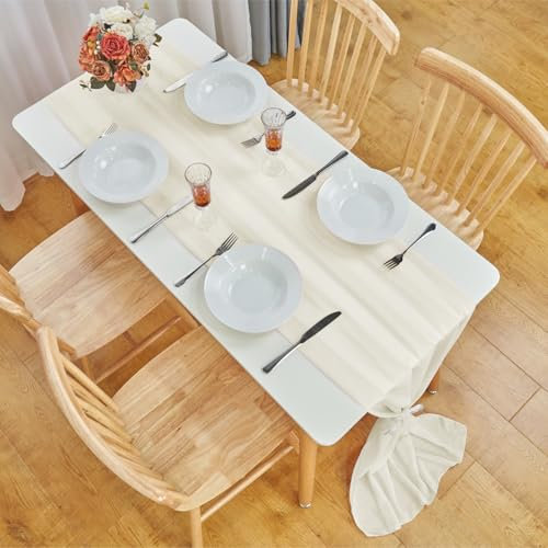 Tischläufer Chiffon, Bayseun Hochzeit Tischläufer, 70x300 cm, Waschbar Dekostoff Tisch Dekoration Party Geburtstag Valentinstag Babyparty Taufe Dekor (B - beige)