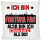 Kissen mit lustigem Spruch | Ich bin Fortuna Fan also bin ich cooler als du! | Fußball Deko-Kissen für Düsseldorf Fan | Skyline deiner Stadt | 40cm x 40cm optional mit Wunschtext auf der Rückseite