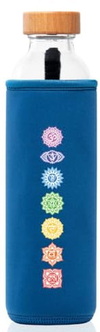 FLASKA | Botella de Agua de Vidrio | 750ml | Sin BPA | Tapa a Rosca | Funda de Neopreno | Ideal para Deporte, Oficina, Yoga | Estructura el Agua | Chakras