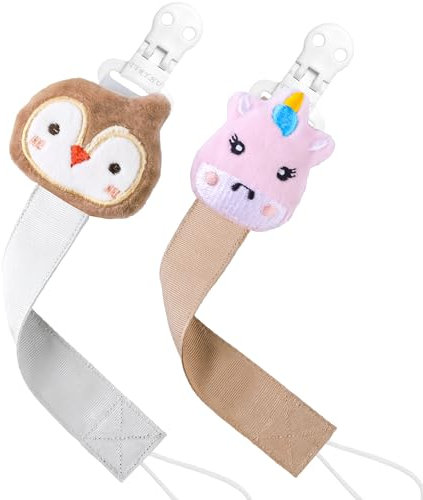 TYRY.HU Schnullerkette Jungen Mädchen Schnullerband Clip Baumwolle Schnuller Clips für Baby Tiere Geschenk Neugeboren(Birdie + Einhorn)
