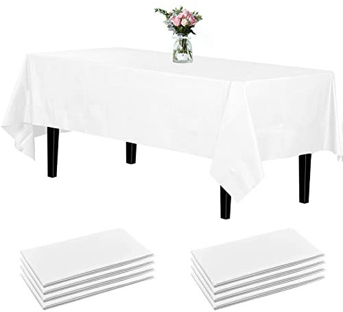 Newthinking Einweg Party Tischdecken, Rechteckig, 137 x 274 cm, 4 Stück, Kunststoff-Tischdecke für Party, Hochzeit, Grillen,Picknick, Weihnachten (Weiß)