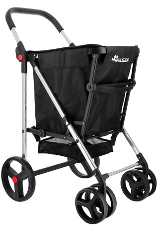Klappbarer Einkaufstrolley Rolser Basquet MF 4 große Räder (2 drehbare) - Schwarz