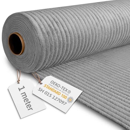 DreamRoots Cord Stoff Meterware Gewicht 380 g/m2 - Polsterstoff Cord Meterware 140 cm breit - Möbelstoff Meterware - Breitcord Meterware Cool Gray 1M