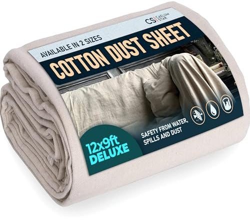 CS Large Cotton Dust Sheets for Decorating 3.6x2.7m (12 x 9ft), Large Dust Sheets for Painting & Furniture, Decorating Sheets-Painting Sheets-Dust Cover-Paint Sheets alt Plastic-Paint Cover Sheets
