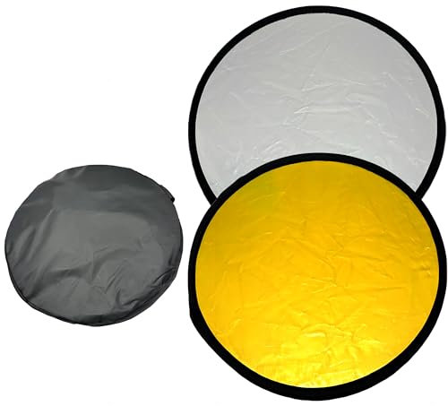 2 in1 Reflector Scheibenreflektor 60cm Rund Fotografie Licht Reflektor Gold Silber Fotoreflektor Foto Reflektorreflektor Lichtreflektor für Portrait Foto Selfie Hochzeitsfotografie
