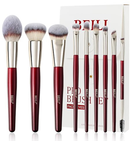 BEILI Pinceaux Maquillages 9PCS Set Pinceaux Maquillage Brosse Maquillage Pinceau Végétaliens Fond de Teint Poudre Contour Fard Paupières Surbrillance Blush Correcteu Sourcil Liner