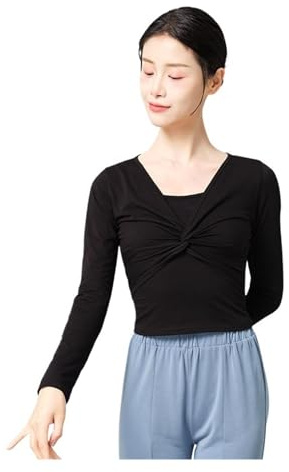 Chaqueta de Ballet Cruzada Top de Ballet for Mujer, Chaqueta de Ballet, Top de Baile, Abrigo Superior Envolvente, Camisa de Baile de Manga Larga de algodón for Mujer (Color : Black, Size : M Height