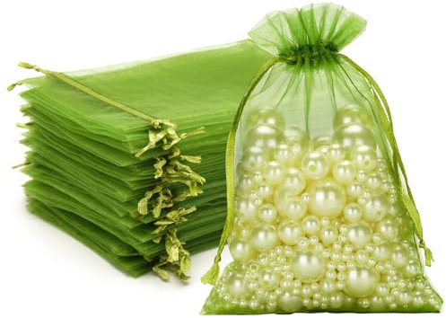 G2PLUS Salbeigrün Organzasäckchen, 10x15cm Geschenk Organzabeutel, 100 Stück Organza-Beutelchen mit Kordelzug Sie als Hochzeit Bonbonsbeutel, Schmuckbeutel, Geschenkbeutel