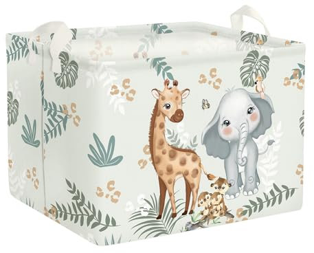 Clastyle Waldtier Kinder Wäschekorb mit Henkel Faltbar Blatt Kleidung Spielzeug Aufbewahrungskorb Jungen Mädchen Aufbewahrungsbox für Babyzimmer Bad, Zebra Leopard, 40 * 30 * 30 cm