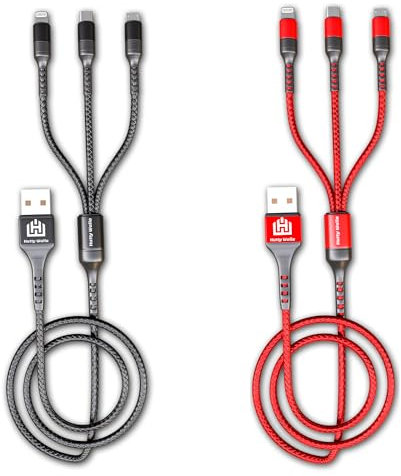 Hutty Walla 3 in 1 Multi Charger Cable Pack of 2, USB Phone Charging Cable