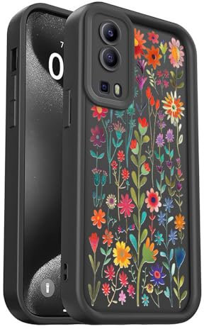 PanXCase Coque pour Vivo Y52 5G / Vivo Y72 5G - Étui Silicone Souple Fine Légère Elegant Désign, Protection Caméra Antichoc Anti-Rayures Mince Housse (Black,Flowers)