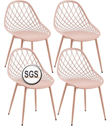 buybyroom Set di 4 sedie per sala da pranzo scandinavi con gambe in metallo ergonomiche, sedie da pranzo, soggiorno, sedie da cucina, colore: rosa fumè