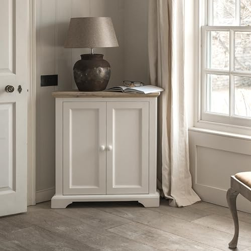 Florence White Corner Sideboard, Compact Cupboard with Shelf | W78cm x D35cm x H85cm | Fully Assembled Cabinet Dining Living Room Furniture