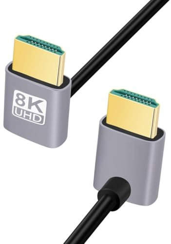 chenyang Cable HDMI 2.1, HDMI acodado 90 grados hacia arriba, macho a macho, ángulo hacia abajo de 90 grados, 8 K @ 60 Hz, 4 K @ 120 Hz, 48 Gbps, cable chapado en oro de alta velocidad, 0,5 m