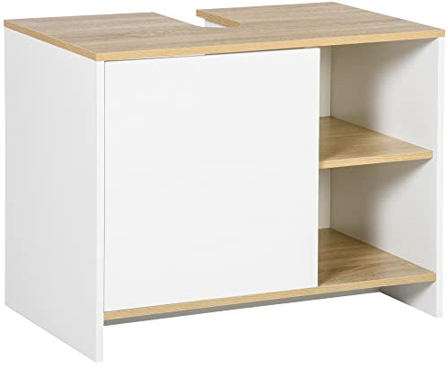 kleankin Mueble Bajo Lavabo Mueble de Lavabo Moderno Mueble de Baño con Compartimentos y Puerta 77x45x60 cm Blanco y Natural