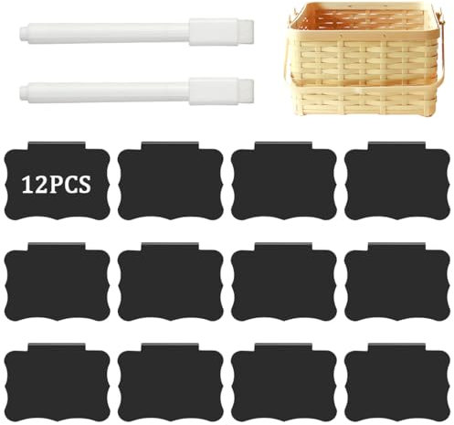 12 STK Etikettenhalter Set, PVC Korb Etiketten und Whiteboard Stift Set, Regal Clip Etikettenhalter für Aufbewahrungsbehälter Organisationsbox Lagerung Körbe