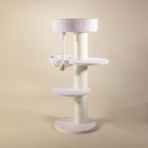 RHRQuality Cat Tree for Large Cats - Maine Coon Sleeper Plus – 150 cm High – With Extra Thick 20 cm Sisal Posts – Pink