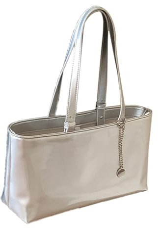 ZEPFJHE Elegante koreanische Damen-Handtasche mit großem Fassungsvermögen, glänzend, PU-Leder, multifunktional, Unterarm-Geldbörse, silber