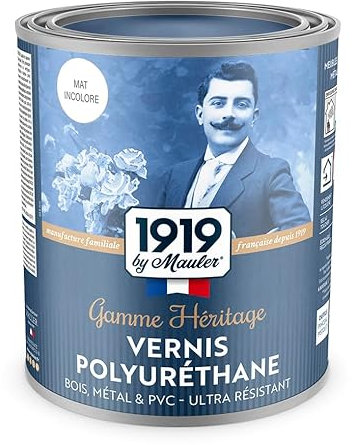 1919 By Mauler Vernis Polyuréthane pour bois, métal et PVC - Mat Incolore 1L - Haute résistance qualité professionnelle