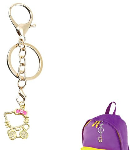 EIROVYA Kitty Schlüsselanhänger,Cartoon Anime Keychain,Schlüsselanhänger kinder,Schlüsselanhänger Mädchen,KT Katze Anhänger,Frauen Keychain Geschenk,Geschenke für Mädchen(Gold)