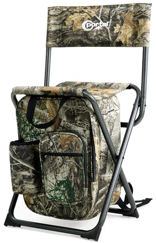 Portal Backpack Cooler Chair Fishing Chairs with Backrest Folding Camping Stool Compact for Outdoors Hiking Hunting Travel, Supports 350 lbs Capacity