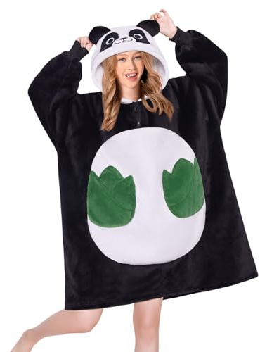 OLAOLA Panda Übergroße Decke Hoodie für Erwachsene, Sherpa Fleece Tragbare Decke mit Ärmeln Taschen, Weiches Warmes Kuscheliges Kapuzensweatshirt für Damen Herren