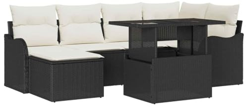 vidaXL Gartensofa-Set 7 STK. Schwarz [Synthetisch]: Poly Rattan